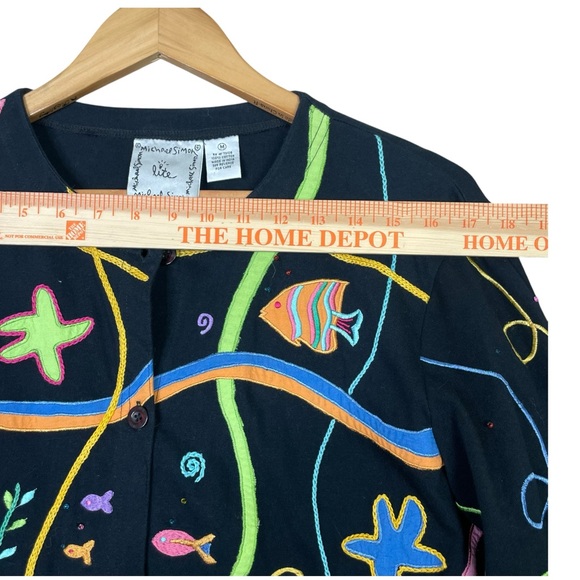 Michael Simon Lite Cardigan Embroidered Under Sea Sequins Open Front Size Medium - Picture 10 of 11